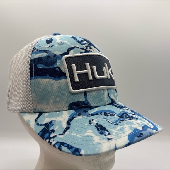 Huk Performance Men’s Head Wear Camouflage Blue Trucker Mesh SnapBack Hat OSFM - Picture 9 of 12